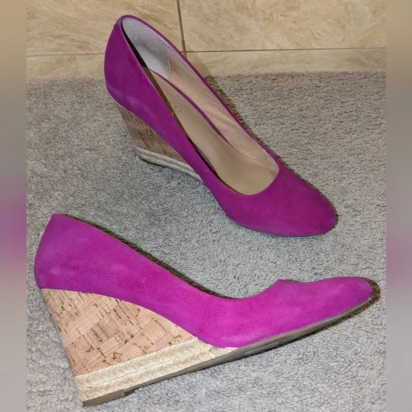 Franco Sarto Wedges Almond Toe Fuchsia Pink Genuine Suede Leather Shoes sz 10 - Picture 5 of 6